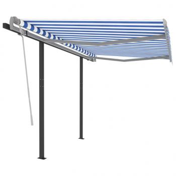 Markise Manuell Einziehbar mit Pfosten 3,5x2,5 m Blau Weiß