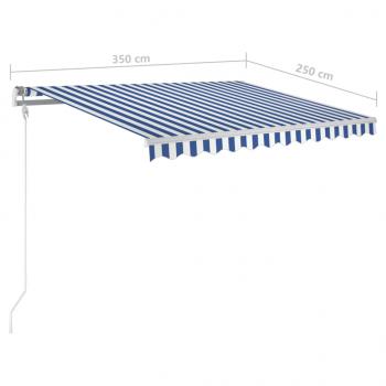 Markise Manuell Einziehbar mit Pfosten 3,5x2,5 m Blau Weiß