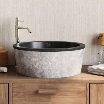 Waschbecken Schwarz Ø40x15 cm Marmor