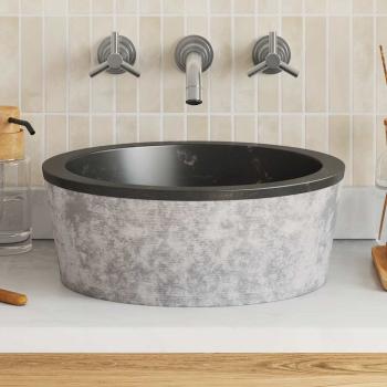 Waschbecken Schwarz Ø40x15 cm Marmor