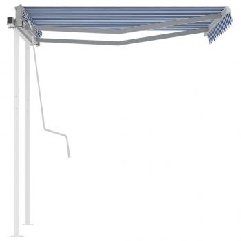 Markise Manuell Einziehbar mit Pfosten 3x2,5 m Blau & Weiß