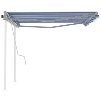 Markise Manuell Einziehbar mit Pfosten 4,5x3 m Blau & Weiß