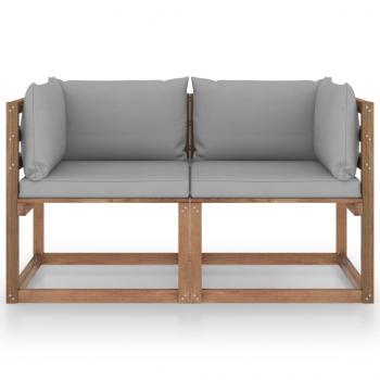 Garten-Palettensofa 2-Sitzer mit Kissen in Grau Kiefernholz
