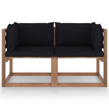 Garten-Palettensofa 2-Sitzer mit Kissen in Schwarz Kiefernholz