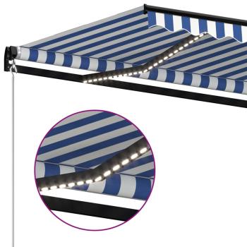 Markise Manuell Einziehbar mit LED 350x250 cm Blau und Weiß
