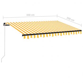 Markise Manuell Einziehbar mit LED 350x250 cm Gelb und Weiß