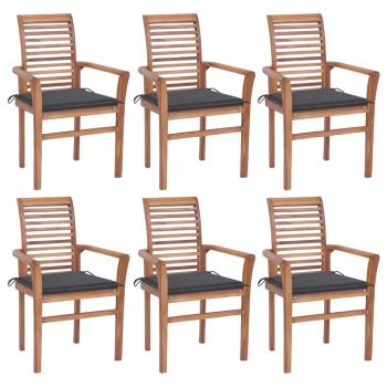 ARDEBO.de - Essstühle 6 Stk. mit Anthrazit Kissen Massivholz Teak