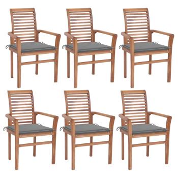 ARDEBO.de - Essstühle 6 Stk. mit Grauen Kissen Massivholz Teak
