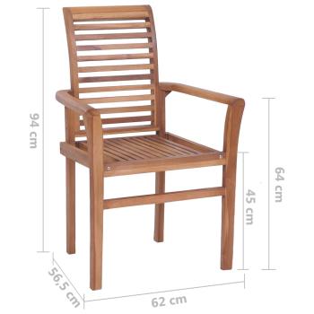 Essstühle 6 Stk. mit Grauen Kissen Massivholz Teak
