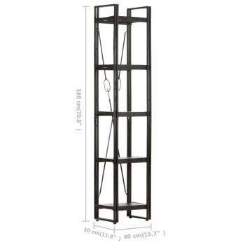 ARDEBO.de - Bücherregal 5 Fächer Schwarz 40x30x180 cm Mango Massivholz