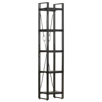 Bücherregal 5 Fächer Schwarz 40x30x180 cm Mango Massivholz