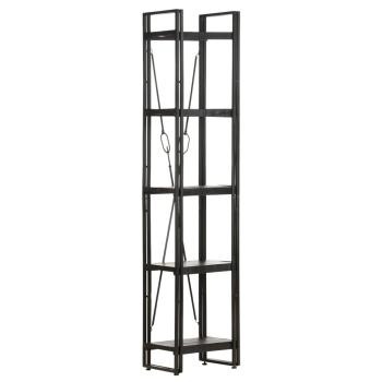 Bücherregal 5 Fächer Schwarz 40x30x180 cm Mango Massivholz