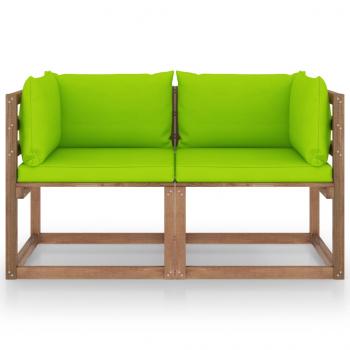 Garten-Palettensofa 2-Sitzer mit Kissen in Hellgrün Kiefernholz