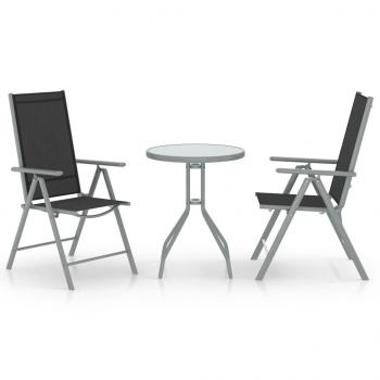 ARDEBO.de - 3-tlg. Bistro-Set Aluminium und Textilene Silbern