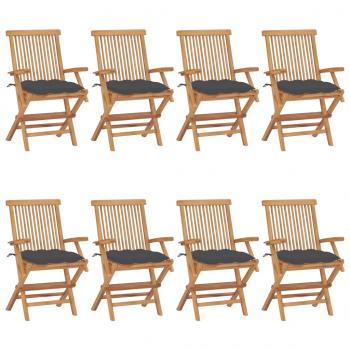 ARDEBO.de - Gartenstühle mit Anthrazit Kissen 8 Stk. Massivholz Teak