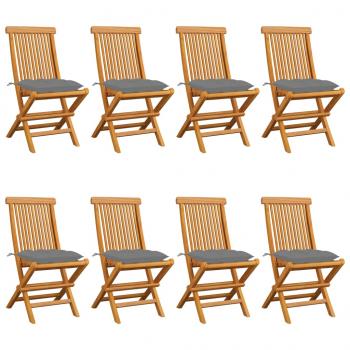 ARDEBO.de - Gartenstühle mit Grauen Kissen 8 Stk. Massivholz Teak