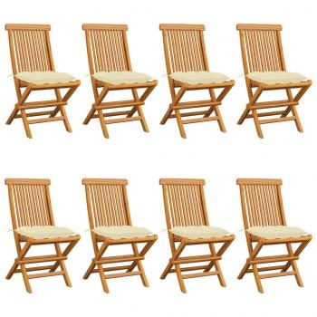 ARDEBO.de - Gartenstühle mit Cremeweißen Kissen 8 Stk. Massivholz Teak