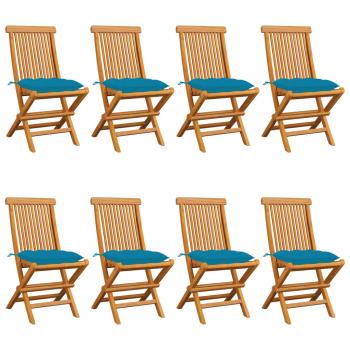 ARDEBO.de - Gartenstühle mit Hellblauen Kissen 8 Stk. Massivholz Teak
