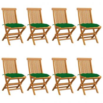ARDEBO.de - Gartenstühle mit Grünen Kissen 8 Stk. Massivholz Teak