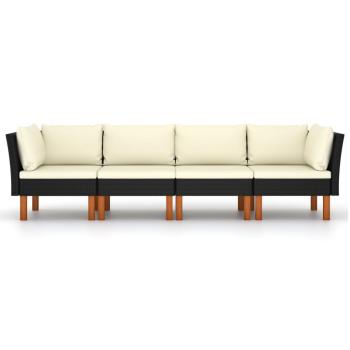 4-Sitzer-Gartensofa mit Kissen Schwarz Poly Rattan