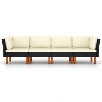 4-Sitzer-Gartensofa mit Kissen Schwarz Poly Rattan