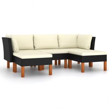5-tlg. Garten-Lounge-Set mit Kissen Poly Rattan Schwarz