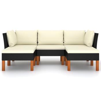 5-tlg. Garten-Lounge-Set mit Kissen Poly Rattan Schwarz