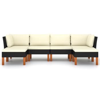 6-tlg. Garten-Lounge-Set mit Kissen Poly Rattan Schwarz