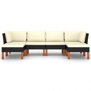 6-tlg. Garten-Lounge-Set mit Kissen Poly Rattan Schwarz