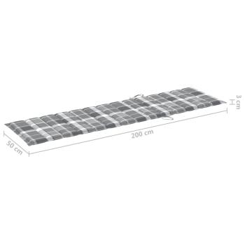 Sonnenliegen 2 Stk. Auflagen Graues Karomuster Massivholz Teak