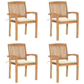ARDEBO.de - Stapelbare Gartenstühle mit Kissen 4 Stk. Massivholz Teak