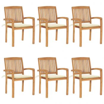 ARDEBO.de - Stapelbare Gartenstühle mit Kissen 6 Stk. Massivholz Teak
