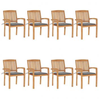 ARDEBO.de - Stapelbare Gartenstühle mit Kissen 8 Stk. Massivholz Teak