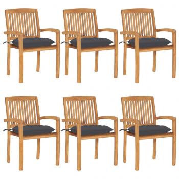 ARDEBO.de - Stapelbare Gartenstühle mit Kissen 6 Stk. Massivholz Teak