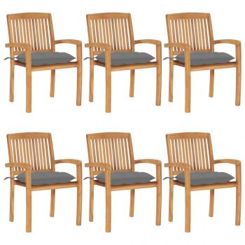 ARDEBO.de - Stapelbare Gartenstühle mit Kissen 6 Stk. Massivholz Teak