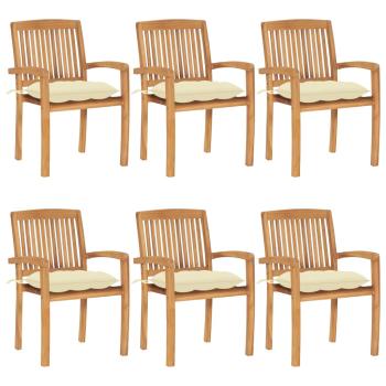 ARDEBO.de - Stapelbare Gartenstühle mit Kissen 6 Stk. Massivholz Teak