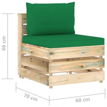 Modulares Mittelsofa mit Kissen Grün Imprägniertes Holz