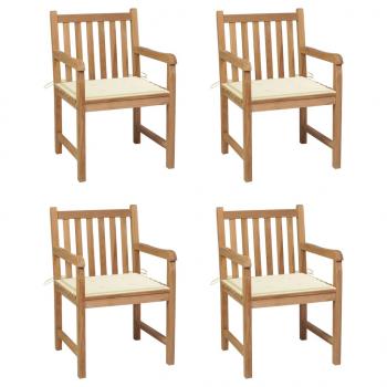 ARDEBO.de - Gartenstühle 4 Stk. mit Cremeweißen Kissen Massivholz Teak