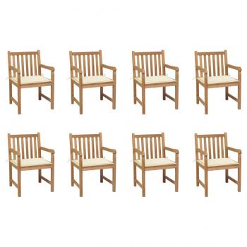 ARDEBO.de - Gartenstühle 8 Stk. mit Creme Kissen Massivholz Teak