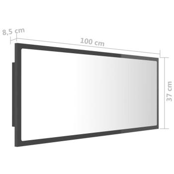 LED-Badspiegel Hochglanz-Grau 100x8,5x37 cm Acryl