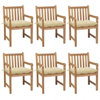 ARDEBO.de - Gartenstühle 6 Stk. mit Cremeweißen Kissen Massivholz Teak
