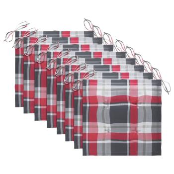 Gartenstühle 8 Stk. Rote Karomuster-Kissen Massivholz Teak