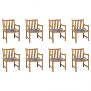 ARDEBO.de - Gartenstühle 8 Stk. Graue Karomuster-Kissen Massivholz Teak