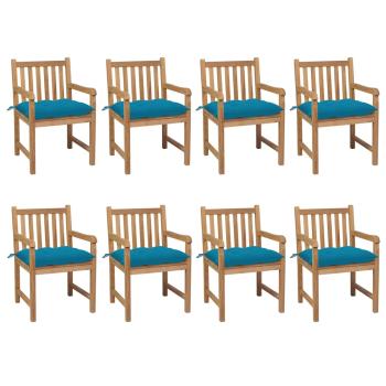 ARDEBO.de - Gartenstühle 8 Stk. mit Hellblauen Kissen Massivholz Teak