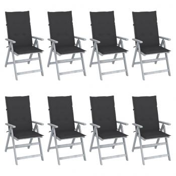 ARDEBO.de - Verstellbare Gartenstühle mit Auflagen 8 Stk. Grau Akazienholz