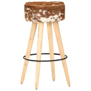 Barhocker 2 Stk. Braun Raues Mangoholz und Echtleder