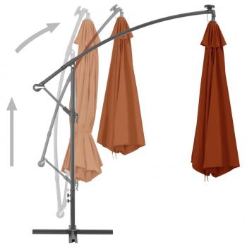 Ampelschirm mit LED-Leuchten Terrakottarot 350 cm