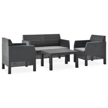 ARDEBO.de - 4-tlg. Garten-Lounge-Set mit Kissen PP Rattan Anthrazit