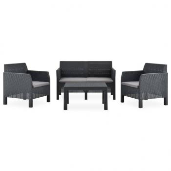 4-tlg. Garten-Lounge-Set mit Kissen PP Rattan Anthrazit