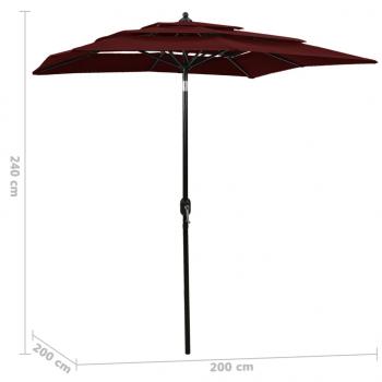 Sonnenschirm mit Aluminium-Mast 3-lagig Bordeauxrot 2x2 m